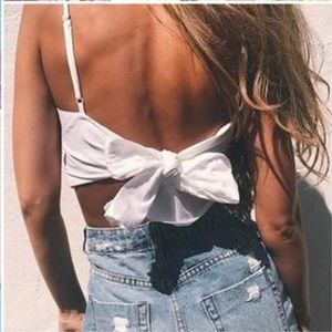Back Tie Spaghetti Strap White Crop Top